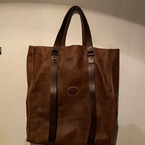 Roots Brown Leather Tote with Dark Brown Straps